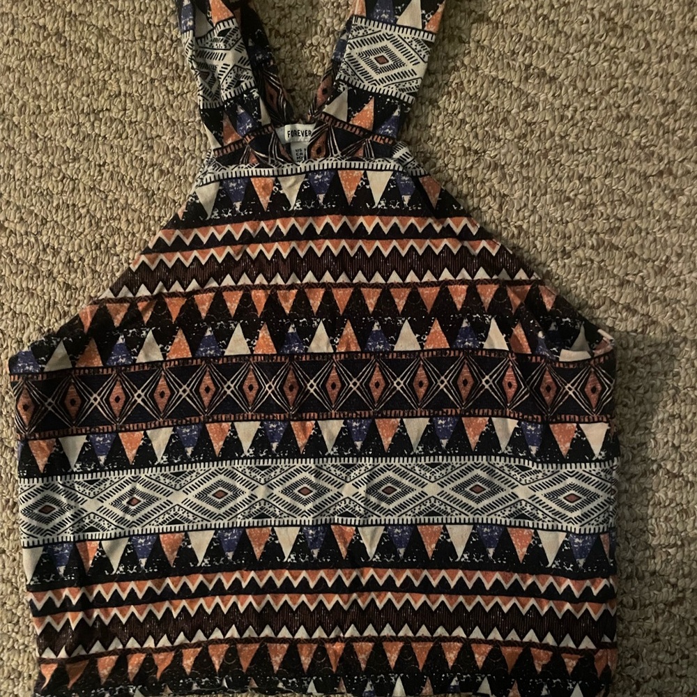 Forever 21 Geometric Pattern Crop Top - Black, White, Orange